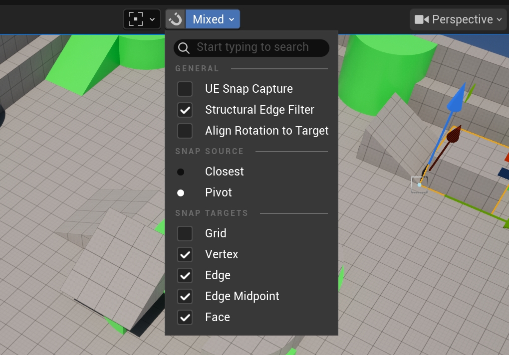 Center snap toolbar