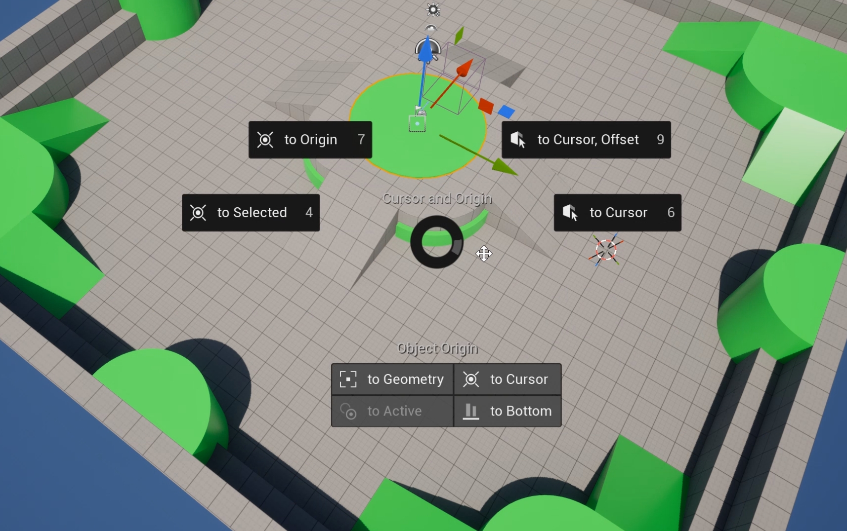 Cursor and origin pie menu